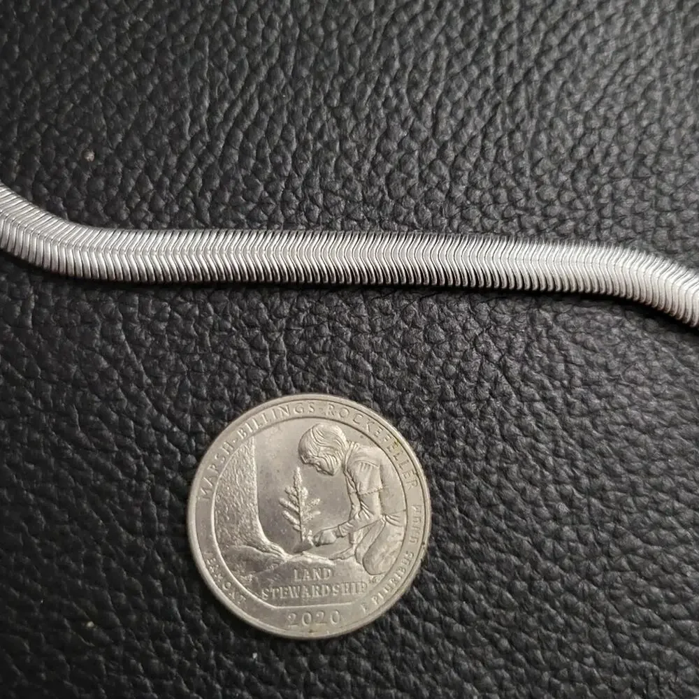 Stainless steel silver 3D snake chain necklace, 6mm width, 24 inch length